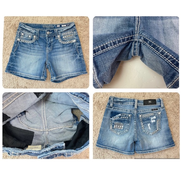 Miss Me Y2K Crystal Studded Embellished Distressed Denim Jean Shorts Size 26 - Picture 9 of 16